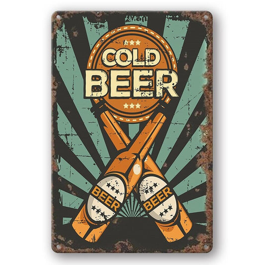 Tin Sign Cold Beer Bottle Cheers Drink Rustic Decorative Vintage