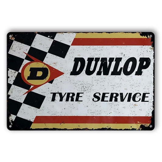 Tin Sign Dunlop Tyre Service Garage Car Man Cave Rustic Look Decorative Wal