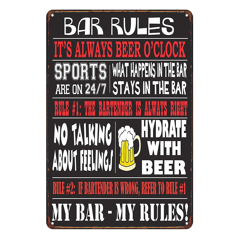 Bar Rules Beer Hydrated With Tin Metal Sign Rustic Look Vintage