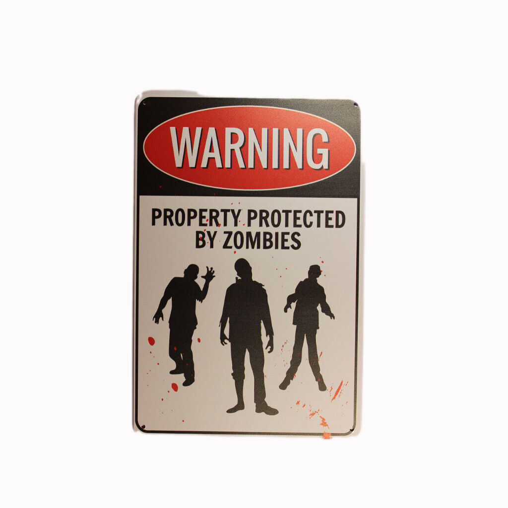 Tin Sign Warning Zombies Sprint Drink Bar Whisky Rustic Look
