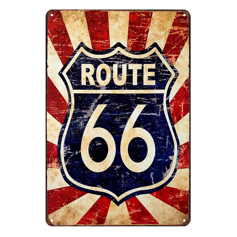 Route 66 Usa Car Rustic Metal Sign Vintage Tin Shed Garage Bar