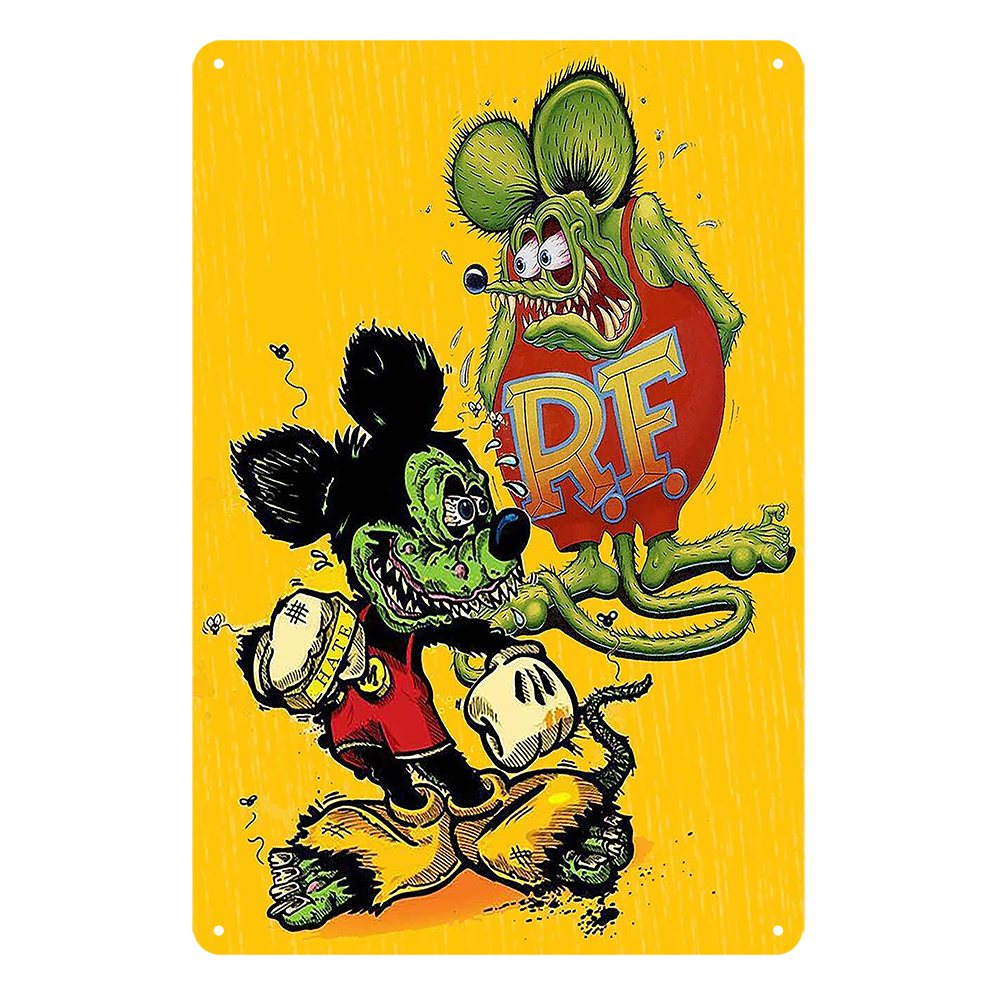 Rat Fink Ed Roth Boxing Hate Tin Metal Sign Rustic Look Vintage