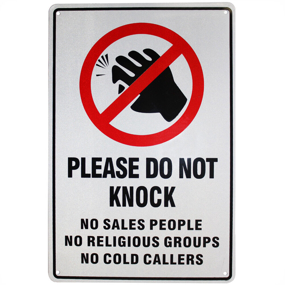 Warning Sign Do Not Knock Sales Religious Cold Caller 200x 300mm Metal Notice