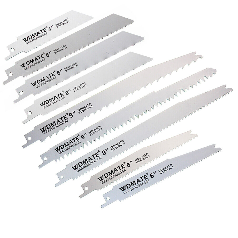 Reciprocating Saw Blade Set 9pc Wood Metal 100/150/228mm 4/6/9” 3/5/6/8/18/24tpi
