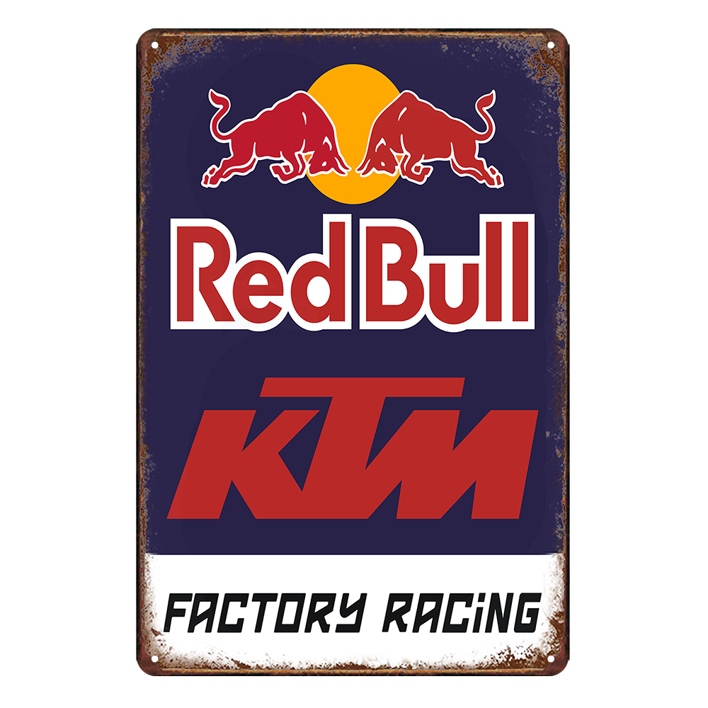 2x Ktm Racing Team Red Bull Rustic Tin Sign Vintage Garage Bar