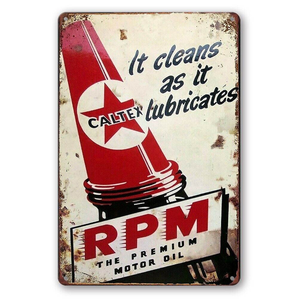 Tin Sign Rpm Motor Oil Caltex Tubricates Metal Plate Rustic Look Decorative Wall