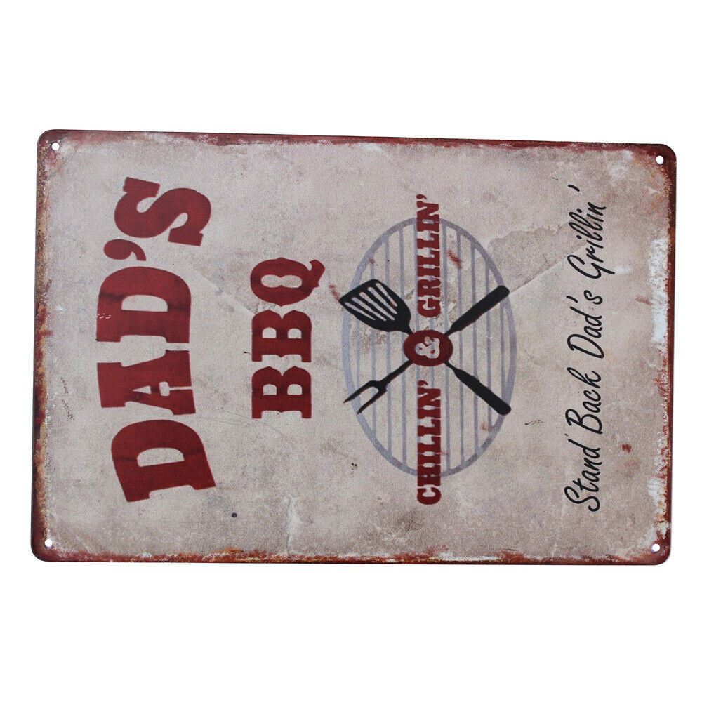 Tin Sign 200*300 Metal Dad's BBQ Grilling Bar Pub Home