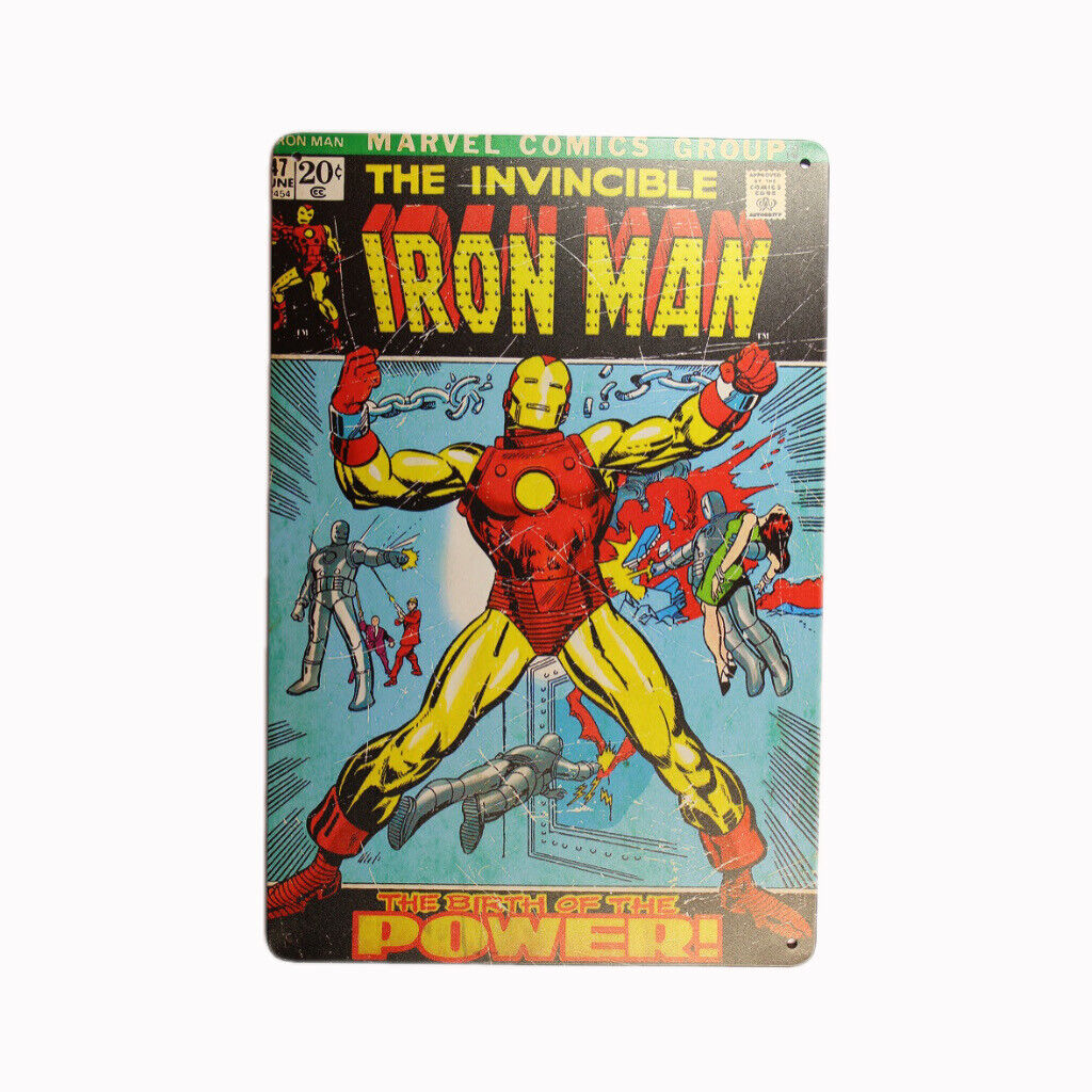 Tin Sign Iron Man Power Hero Sprint Drink Bar Whisky Rustic Look