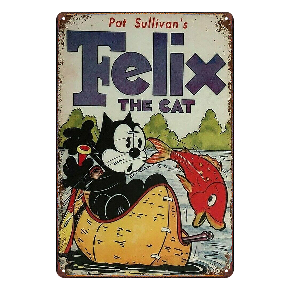 Felix The Cat Red Fish Pat Sullivan's Tin Metal Sign Rustic Look Vintage