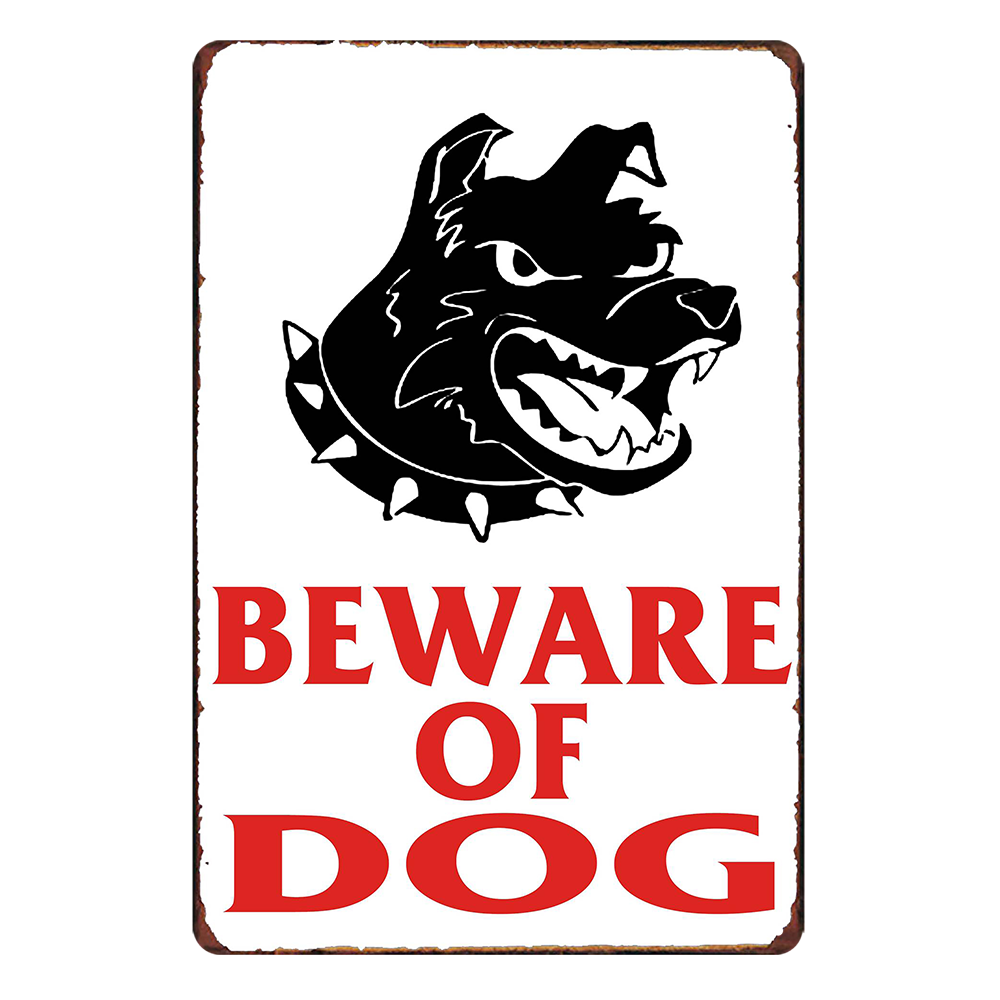 Beware Of Dog Guard Tin Metal Sign Rustic Look Vintage