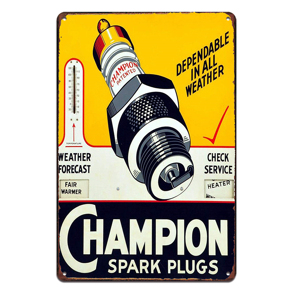 Champion Spark Plugs Tin Metal Sign Rustic Look Vintage Man Cave Auto