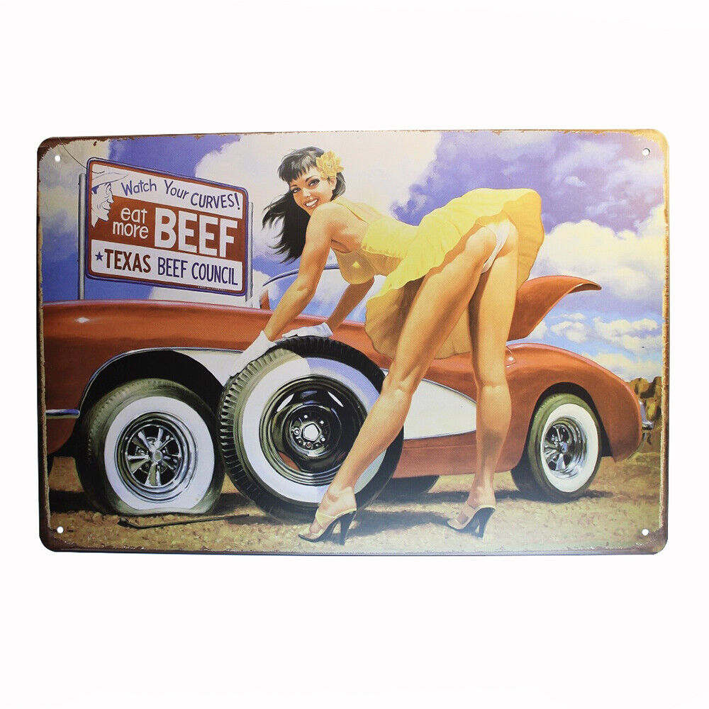 Tin Sign Beef Women Car Sprint Drink Bar Whisky Rustic Look