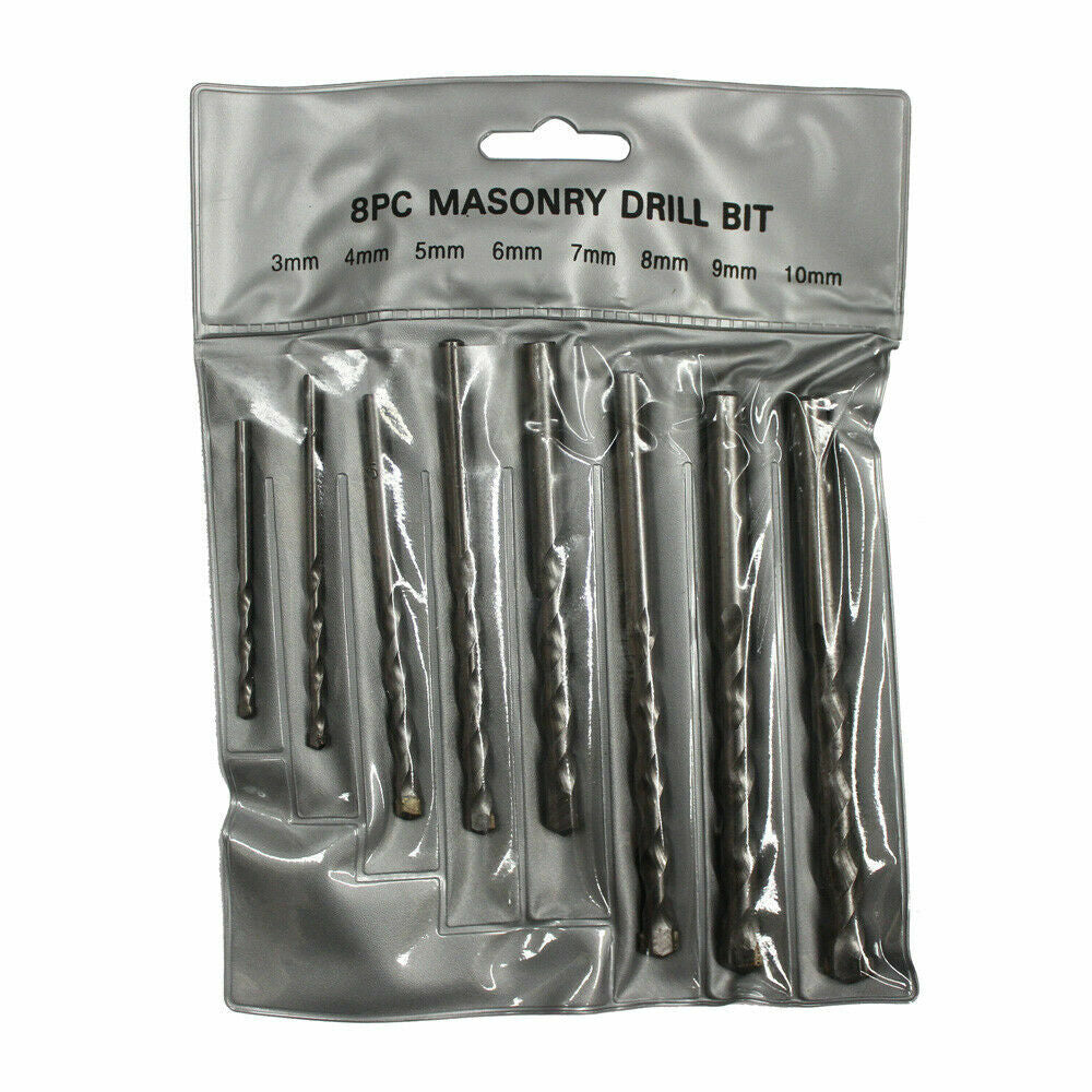 Masonry Drills Bit Set Cr Plated 3-10mm 8pcs Concrete Carbide Tip Metric