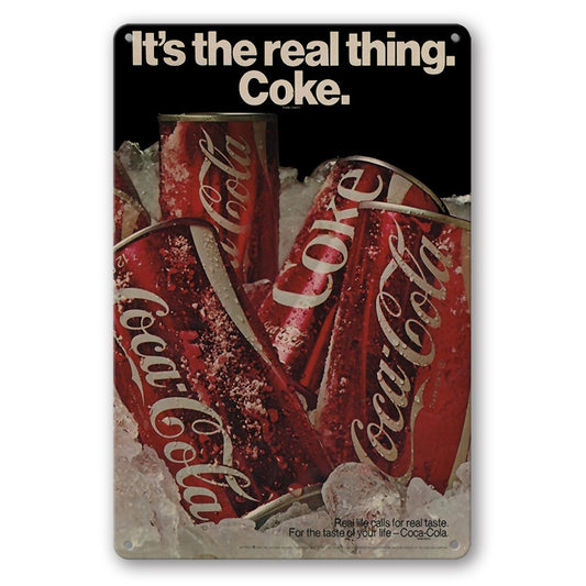 Tin Sign Coke It's The Real Thing Coca Cola Rustic Look Decorative Wall Art