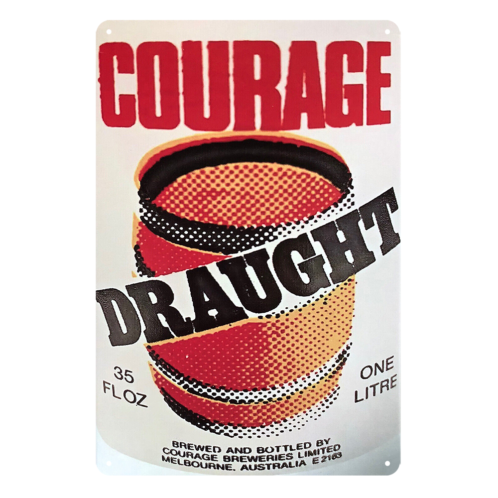 Beer Courage Draught One Litre Drink Bar Tin Metal Sign Rustic Vintage