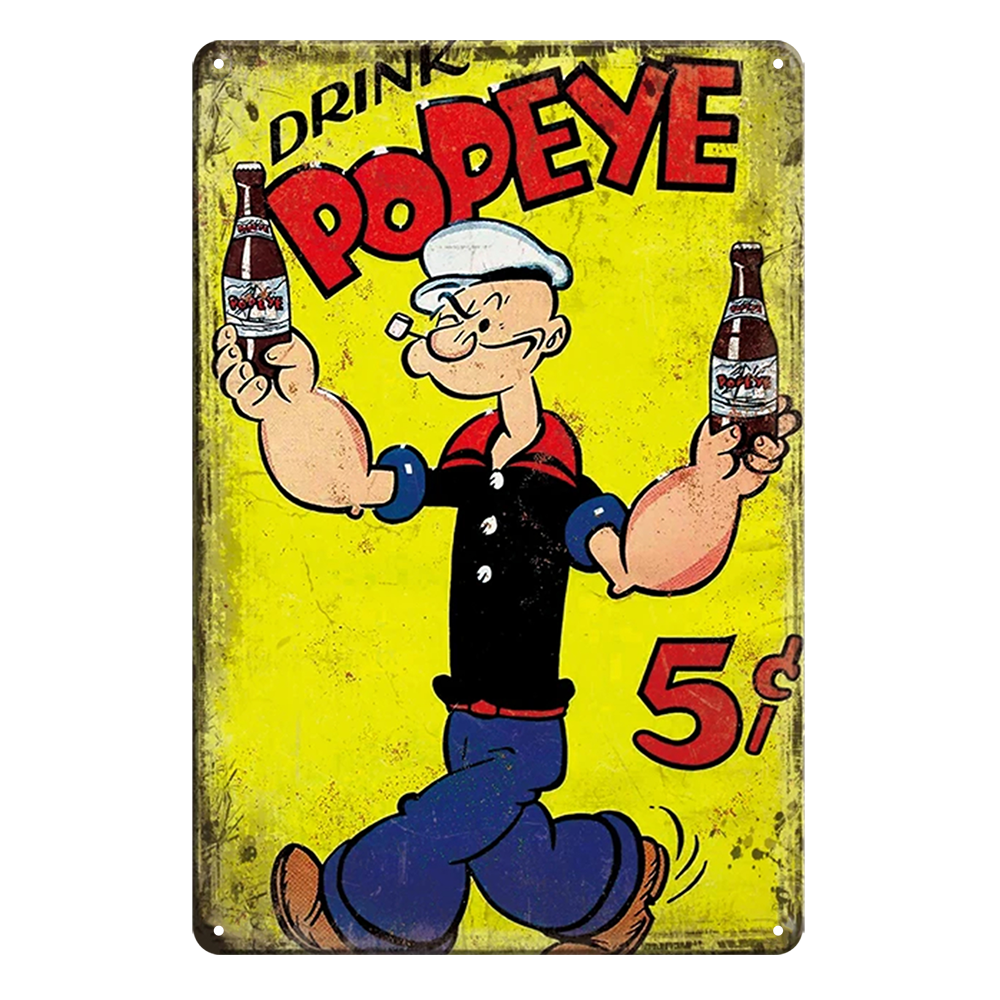 Popeye Sailor Man 5 Cents Drink Retro Rustic Metal Sign Vintage Tin