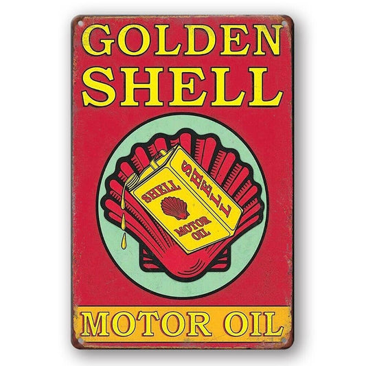 Tin Sign Golden Shell Motor Oil Garage Auto Car Rustic Decorative Vintage