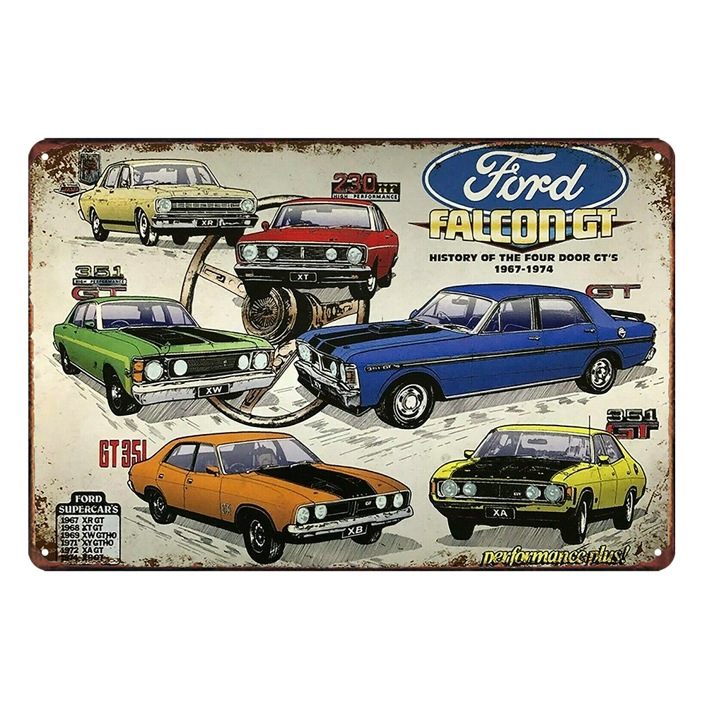 2x Ford Falcon Gt 351 4 Door Car Rustic Tin Sign Vintage Garage Bar