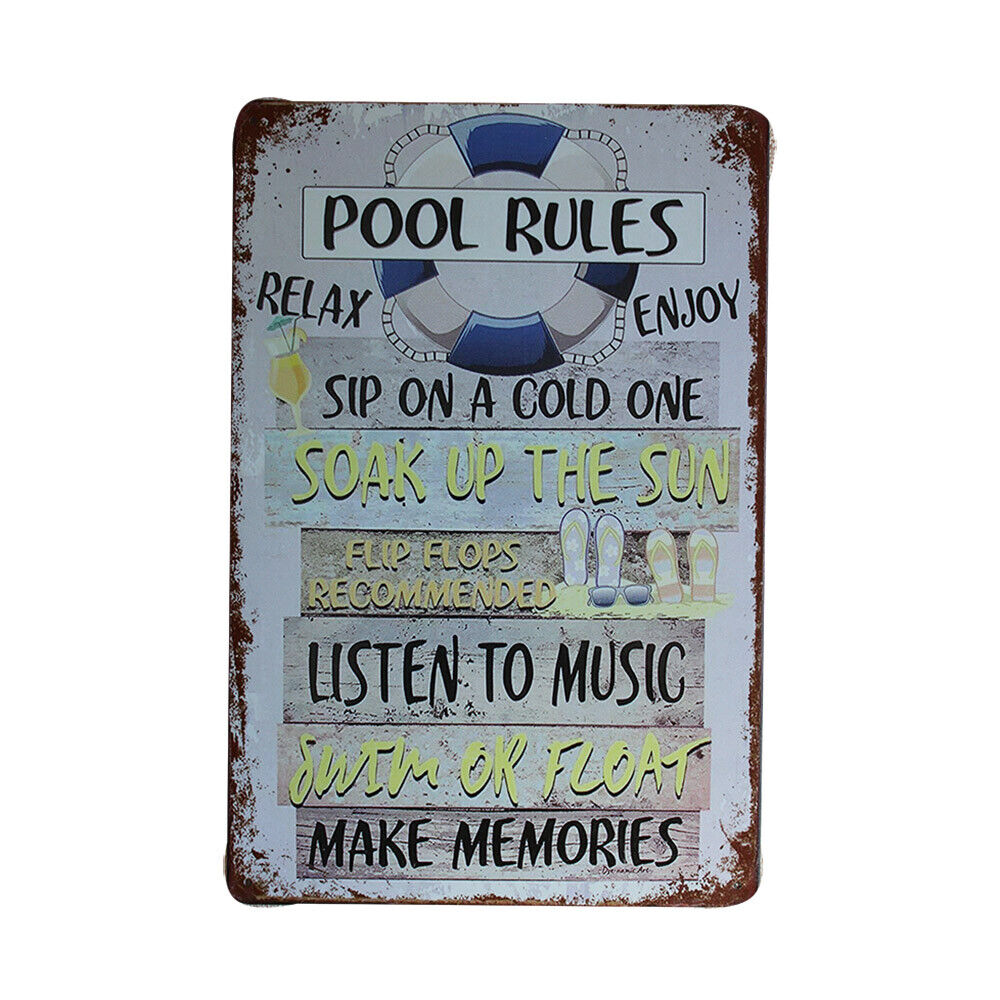 2xmetal Tin Signs Pool Rules Garage Look Man Cave 200x300mm Shed Bar Home Decor