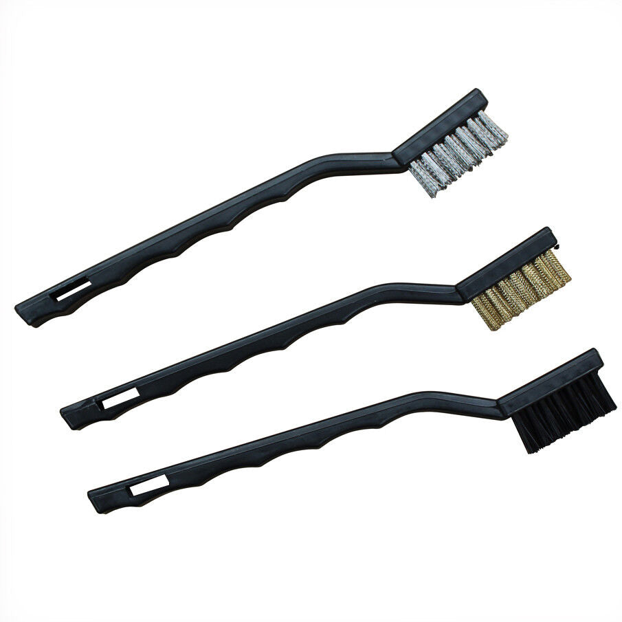 3pc Wire Clearing Brush Set Remover Polish Clear Nylon Brass Steel Garage Car Hd