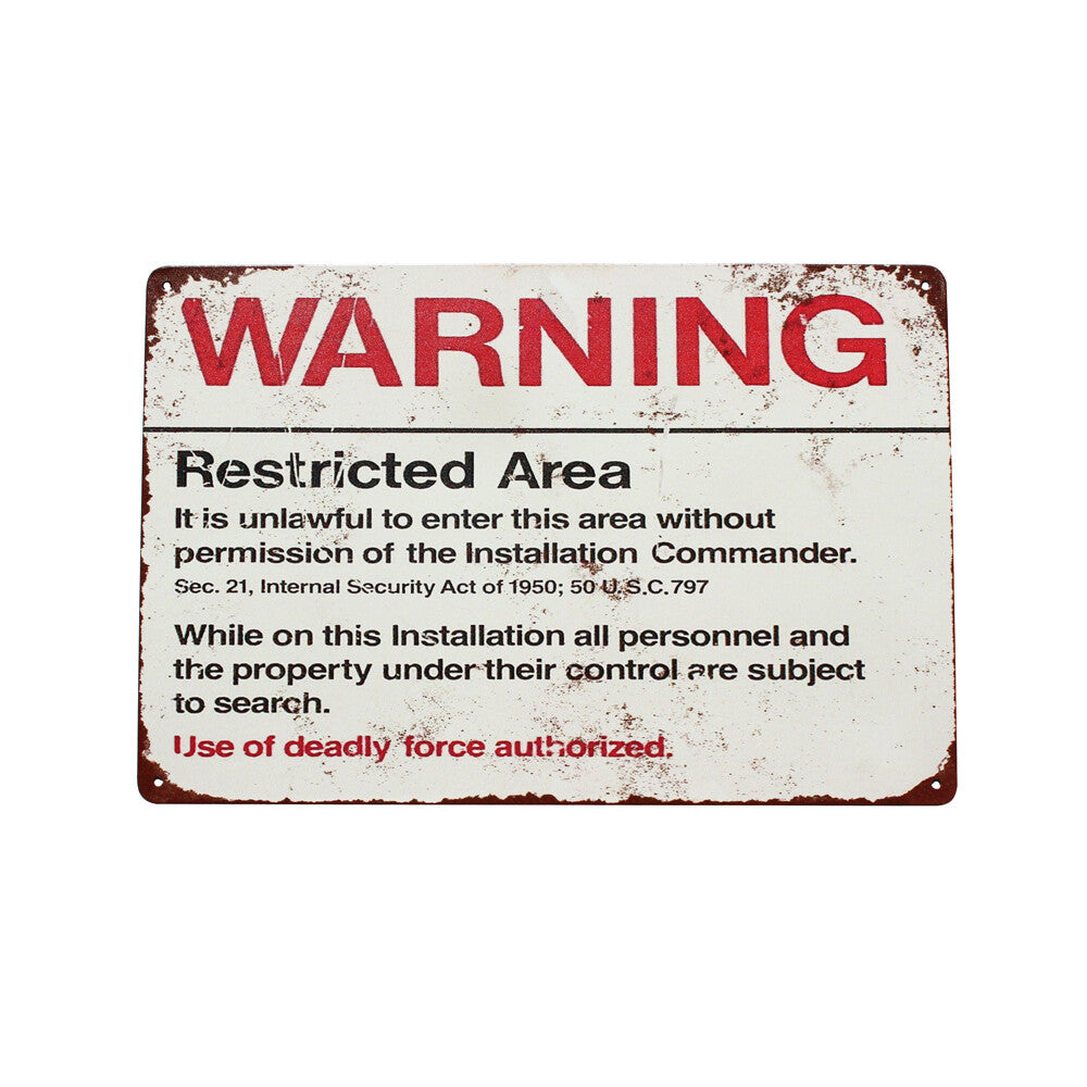 Warning Metal Tin Sign 300 X 200mm Restricted Area Rustic Look Vintage Man Cave
