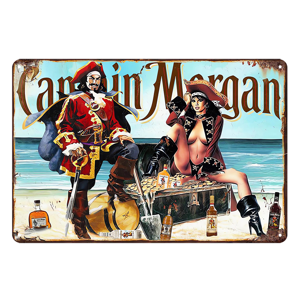 Captain Morgan Beer Whiskey Tin Metal Sign Rustic Look Vintage
