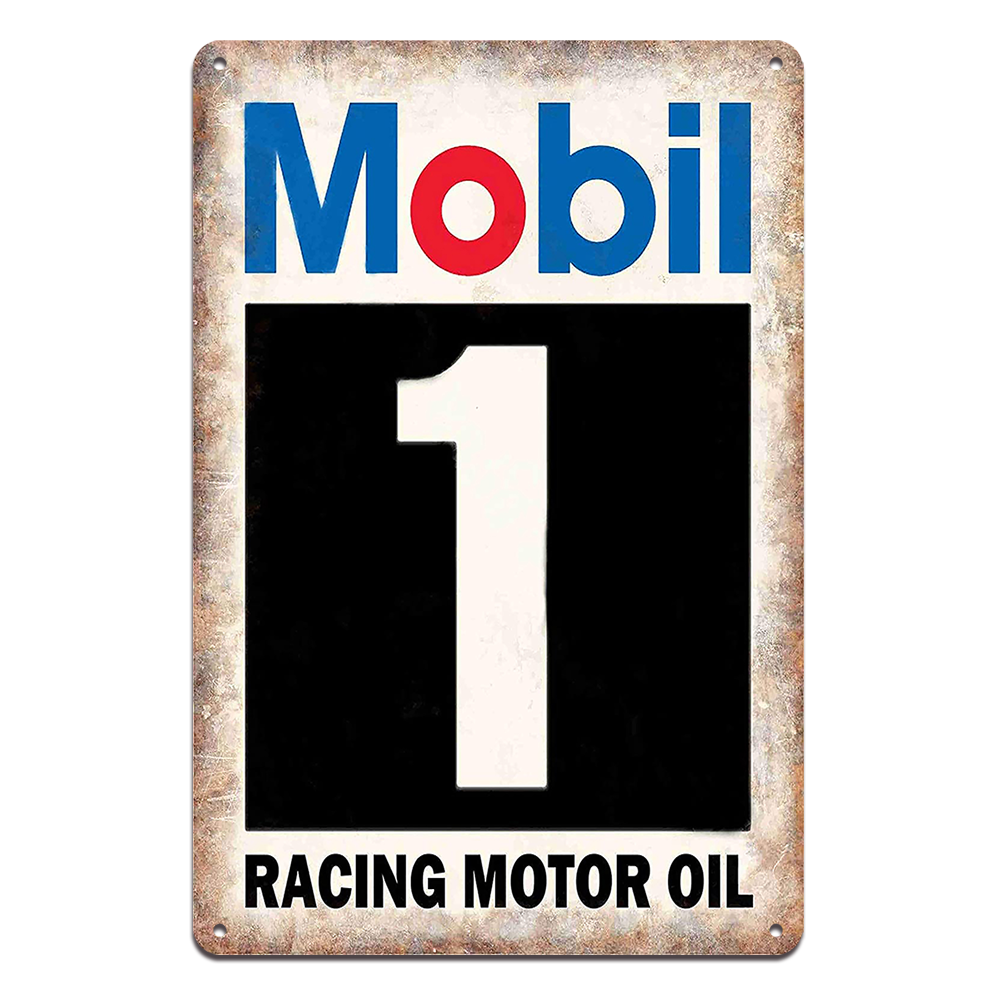 Mobil 1 Racing Motor Oil Tin Metal Sign Rustic Look Vintage Man Cave Car