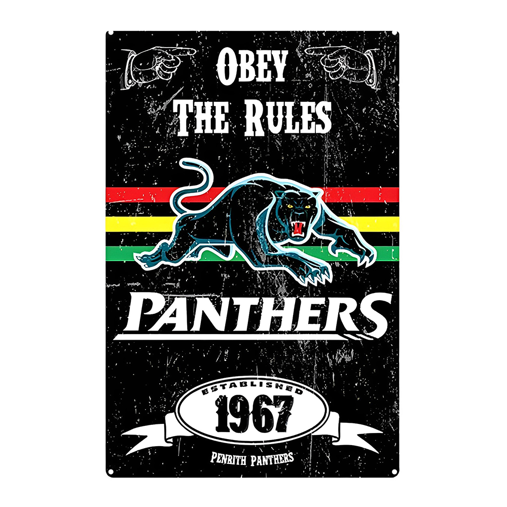 Penrith Panthers Obey The Rules 1967 Tin Metal Sign Rustic Look Vintage