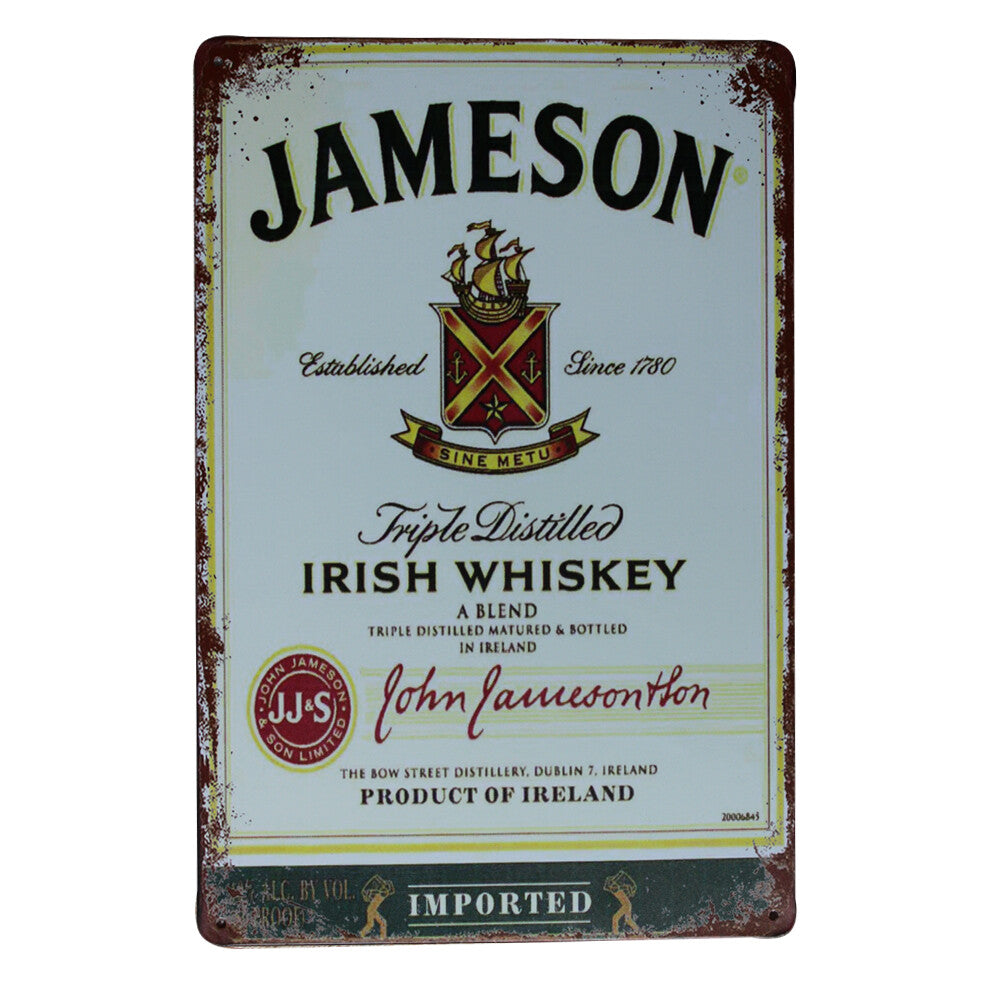 Metal Tin Sign Jameson Irish Whiskey 200x300mm Man Cave Bar Shed Sign