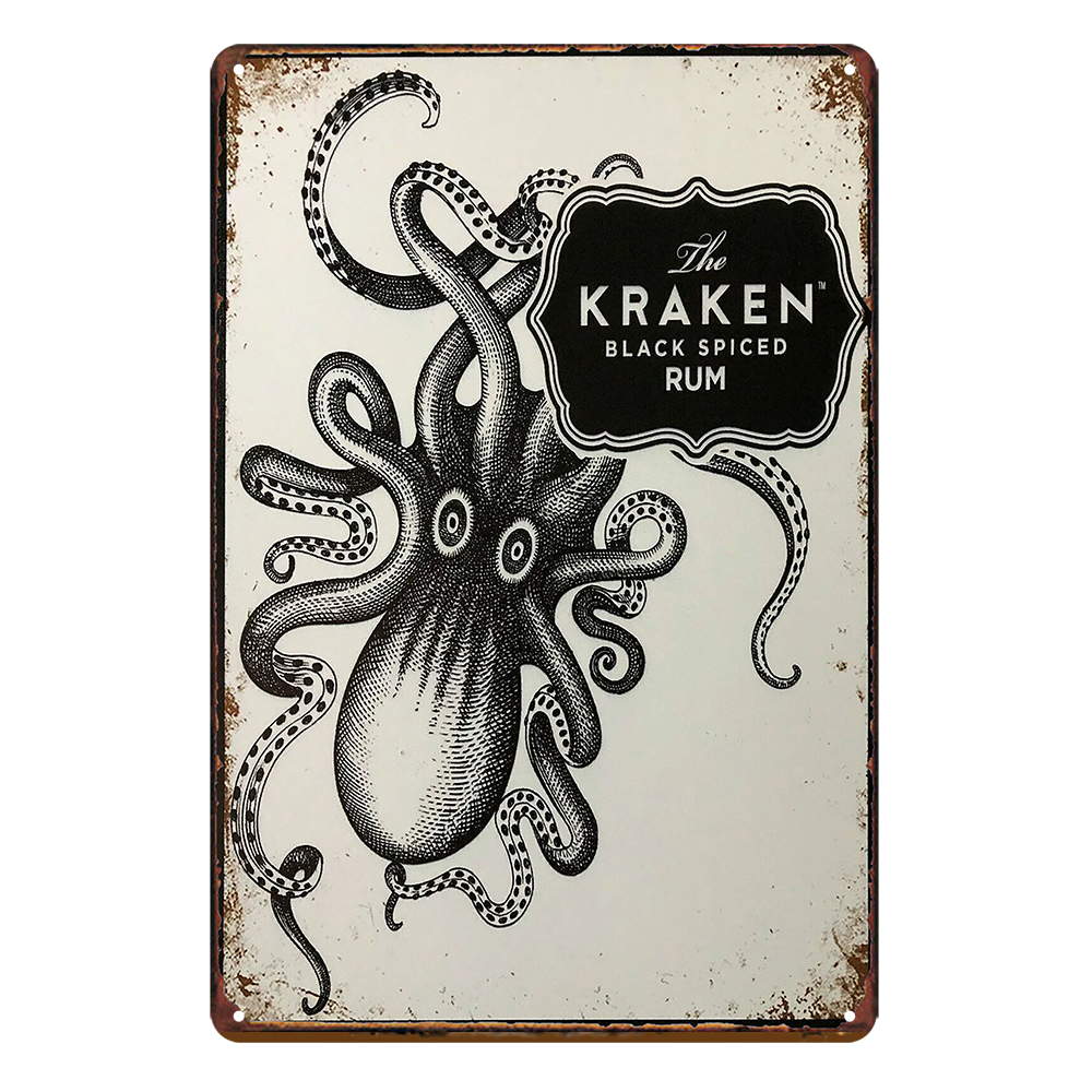 2x Rum The Kraken Black Spiced Rustic Tin Sign Vintage Garage Bar