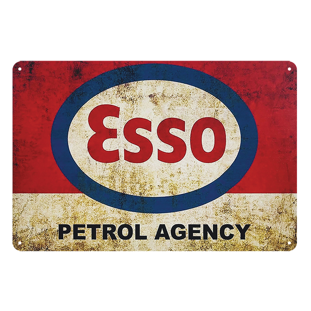 Esso Petro Agency Auto Oil Rustic Metal Sign Vintage Tin Shed Garage Bar