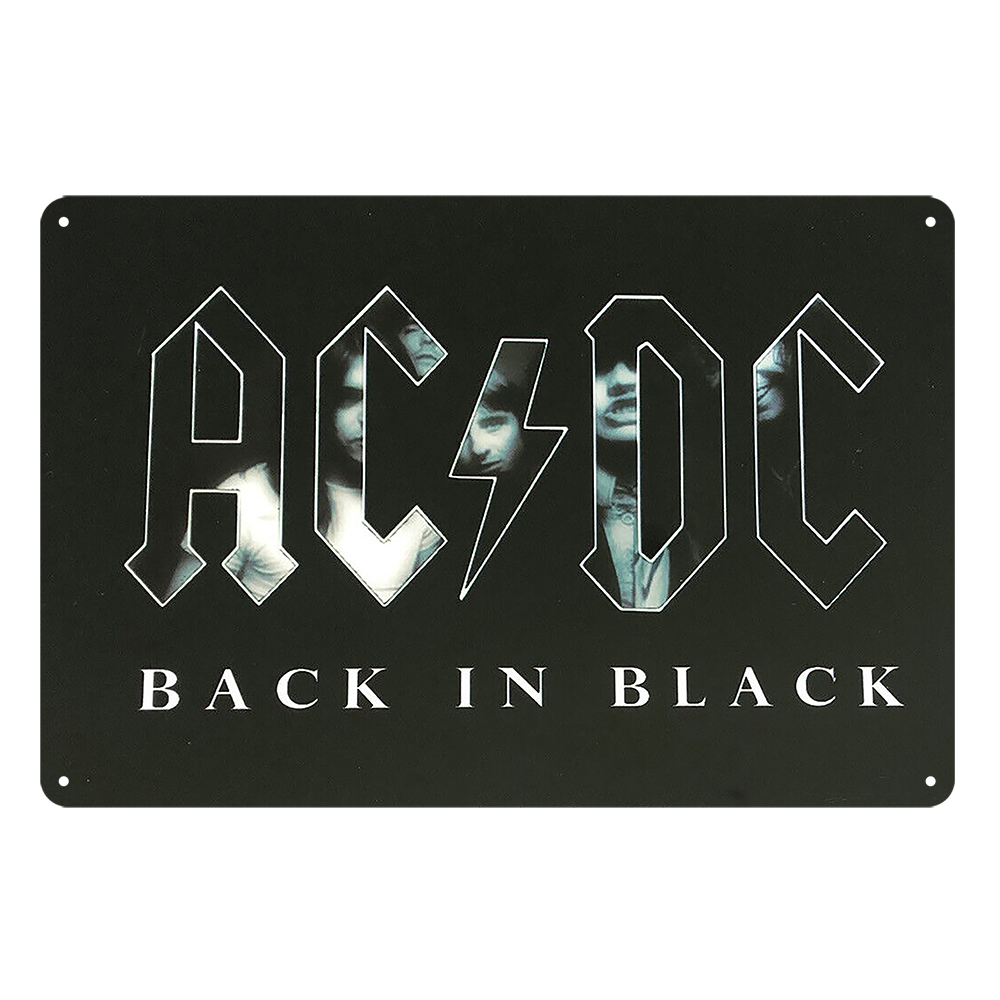Music Ac Dc Back In Black Rock Band Tin Metal Sign Rustic Look Vintage