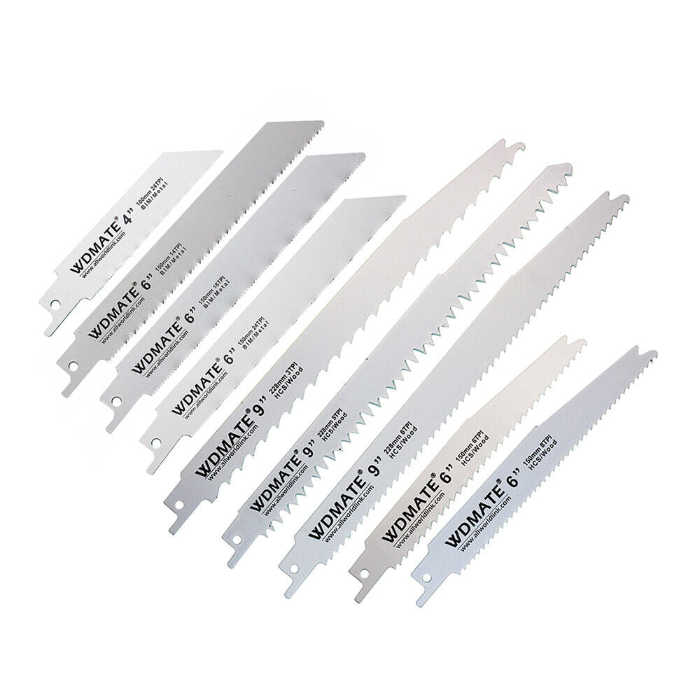 Reciprocating Saw Blade Set 9pc Wood Metal 100/150/228mm 4/6/9” 3/5/6/8/18/24tpi