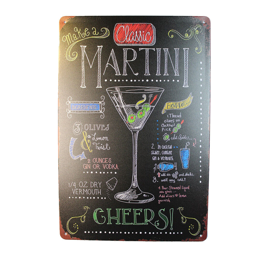 Tin Sign Martini Cheers Sprint Drink Bar Whisky Rustic Look