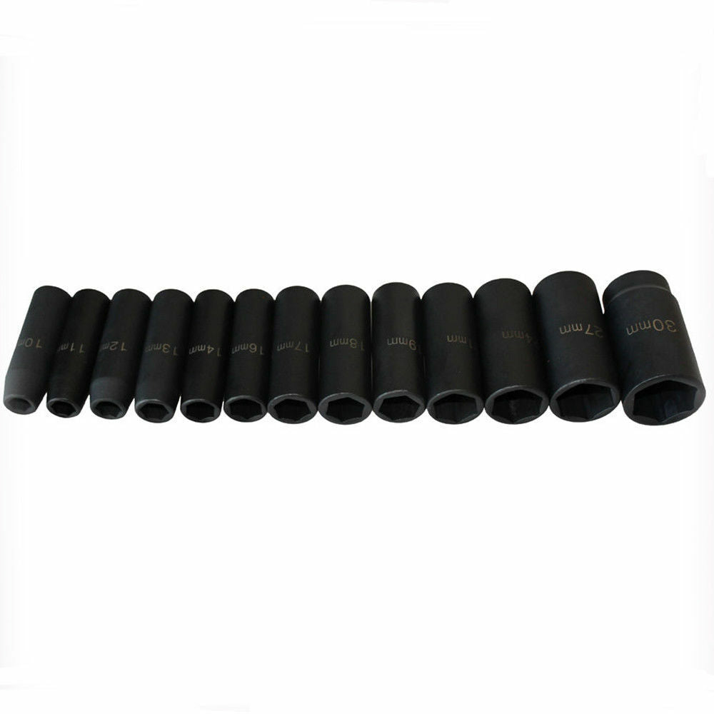 13pc 1/2 Dr. 10-30mm Impact Deep Socket H78 Metric Garage Mechanic Repair Auto