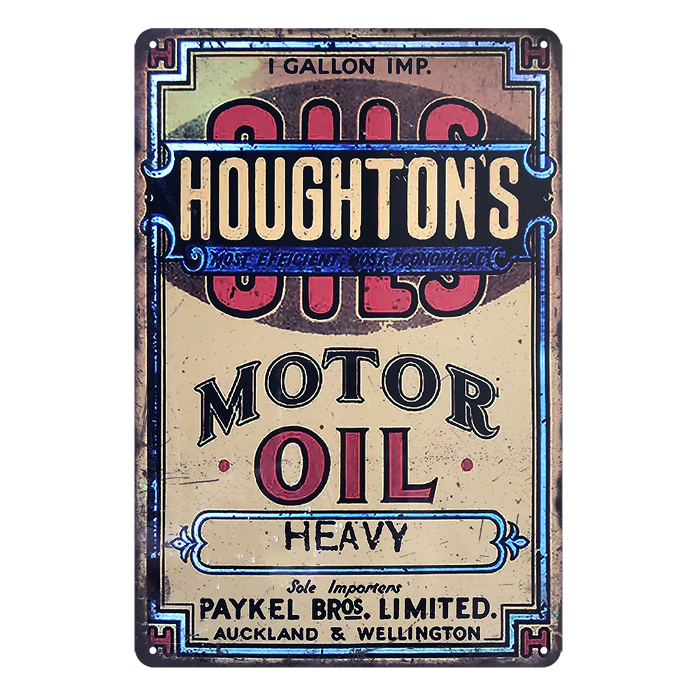 Houghton's Motor Oil Paykel Bros. Rustic Metal Sign Vintage Tin Bar