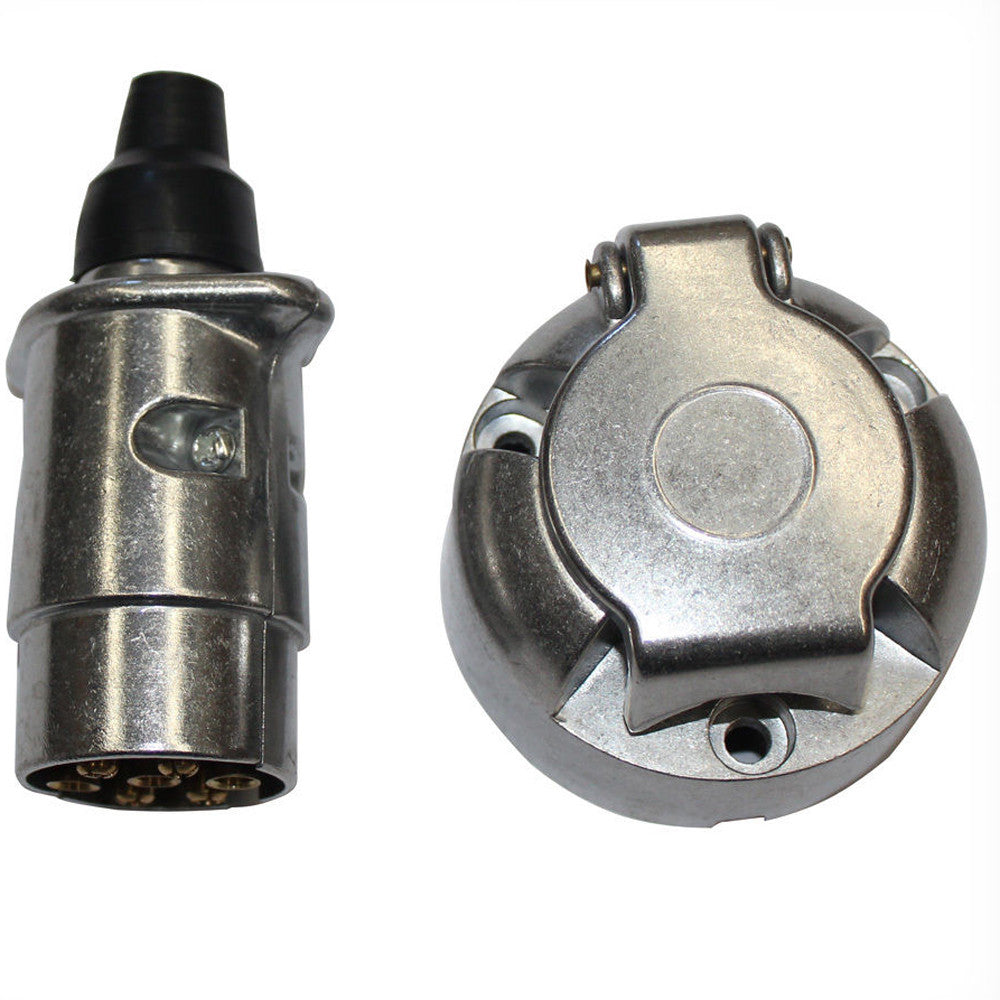 Electrical Plug Socket 7 Pin Round Metal Light Wire Alloy Trailer Carvan