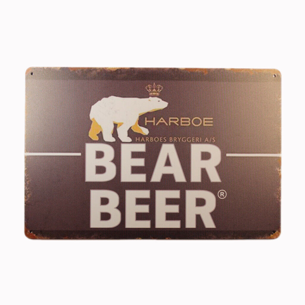 Tin Sign Bear Beer Harboe Sprint Drink Bar Whisky Rustic Look