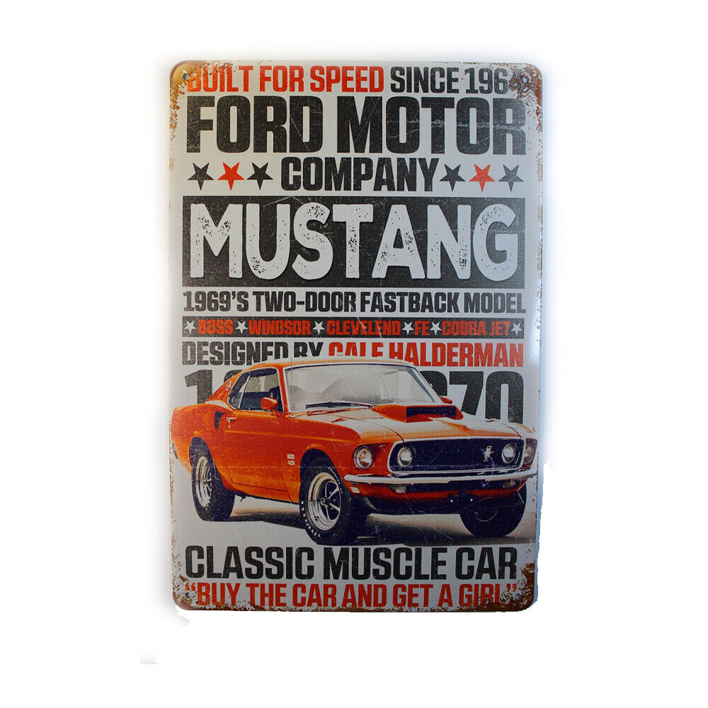 Tin Sign Ford Motor Mustang Sprint Drink Bar Whisky Rustic Look