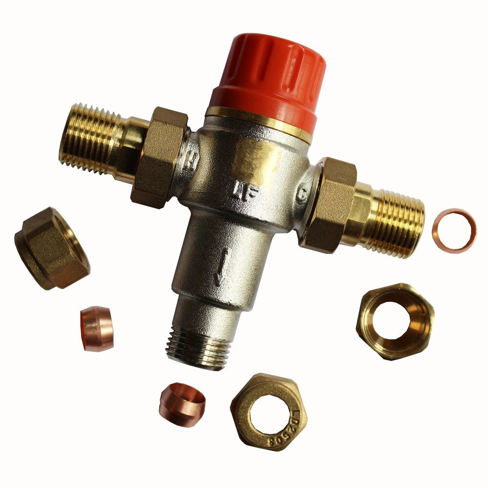 Tempering Mixing Valve 15mm 1/2″ Copper Adjustable 40-50 °c Compatible