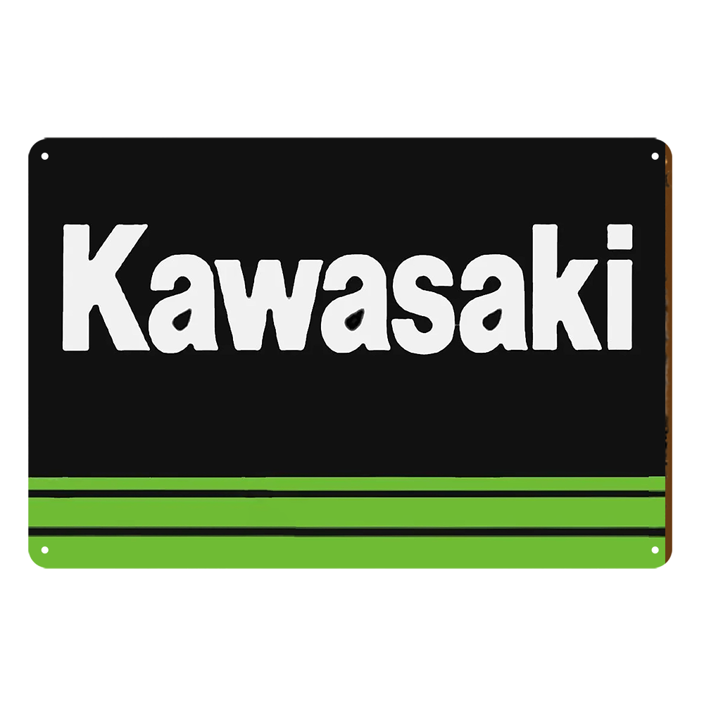 2x Kawasaki Motor Cycle Rustic Tin Sign Vintage Garage Bar
