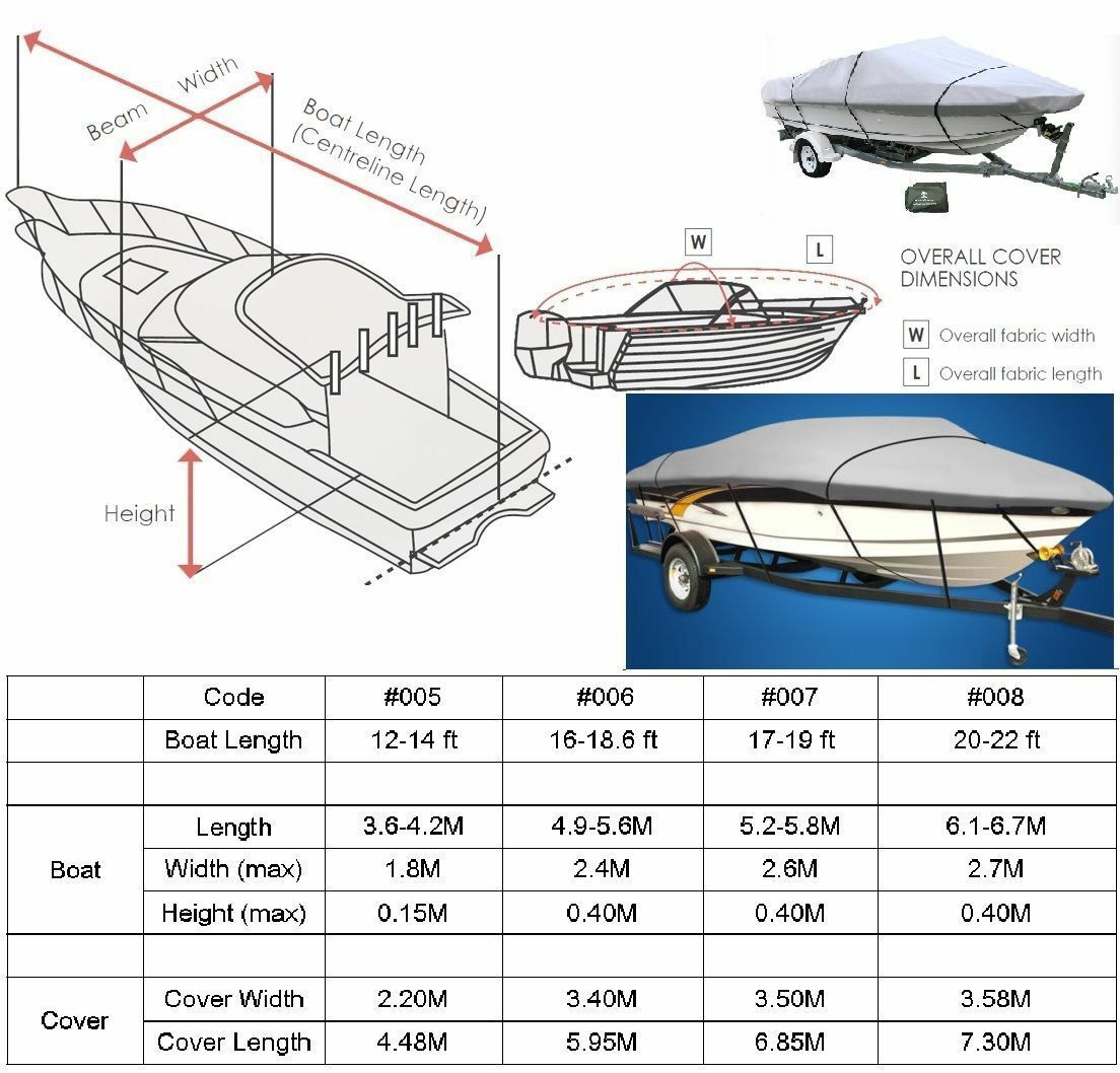 20-22 Ft Trailerable Marine Boat Cover 6.1-6.7m Rain Sun UV Half Cabin Hd