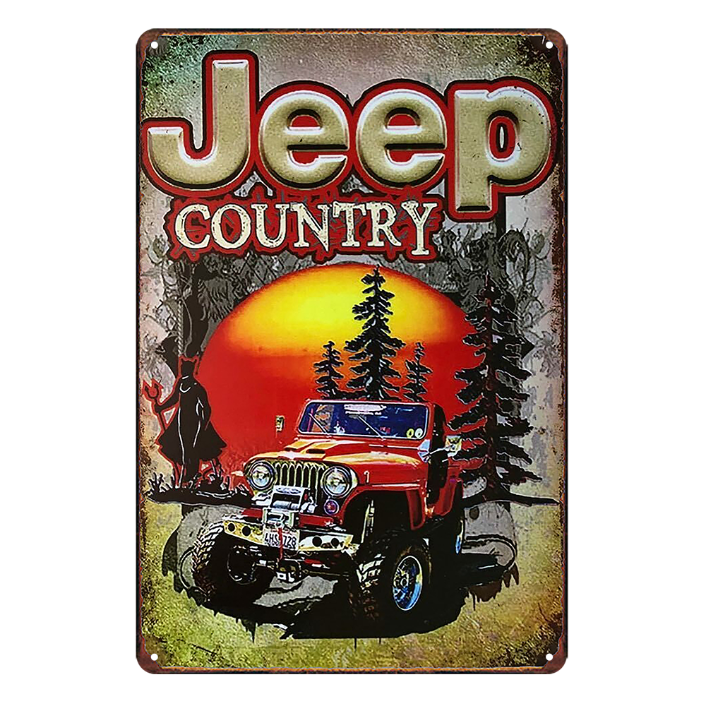 Jeep Country Red Auto Motor Tin Metal Sign Rustic Look Vintage