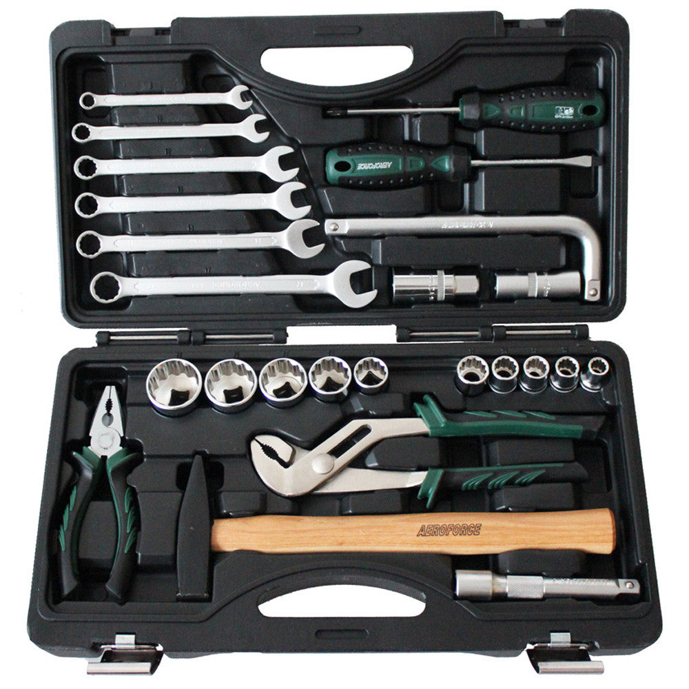 25pc 1/2″ Dr Socket Set 10-32mm Wrench 8-18mm Plier Driver Plug 16-18mm Hammer