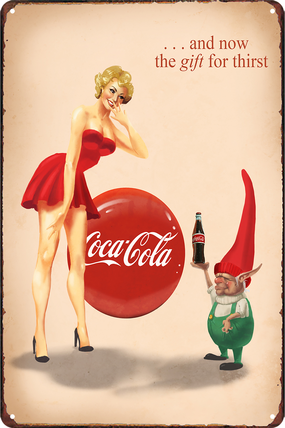 Coca Cola The Gift For Thirst Tin Metal Sign Rustic Look Vintage