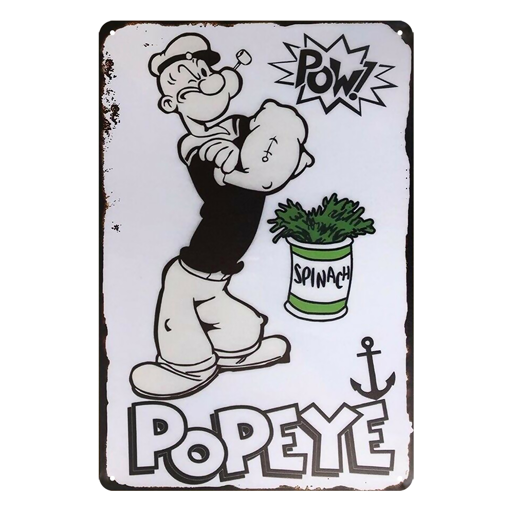 2x Popeye Pow Spinach Pip-up Rustic Tin Sign Vintage Garage Bar