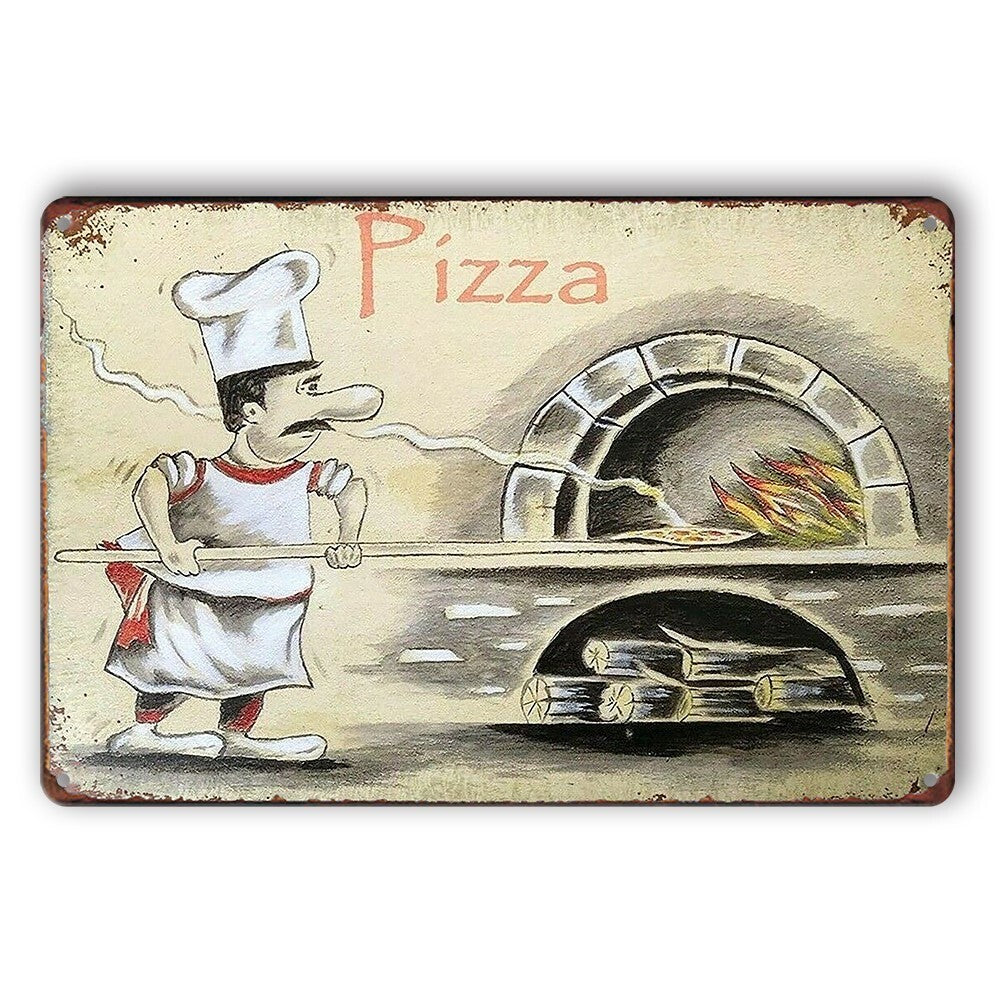 2x Tin Sign Pizza Restaurant Cafe Man Cave Rustic Look Decorative Wall Art