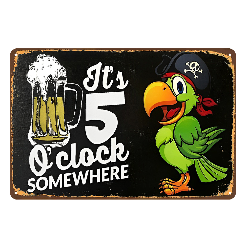 2x Beer It's 5 Oclock Somewhere Parrot Rustic Tin Sign Vintage Garage Bar