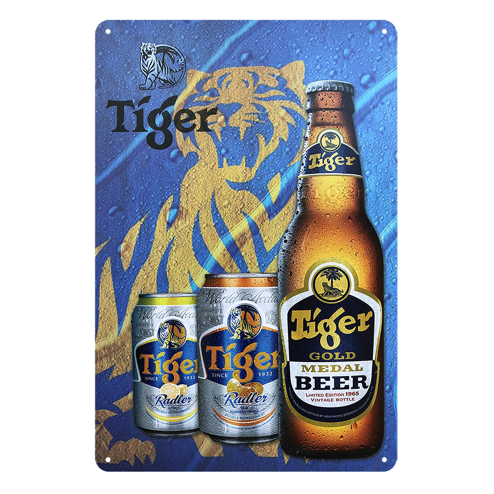 Beer Tiger Medal Radler Cold Drink Tin Metal Sign Rustic Look Vintage