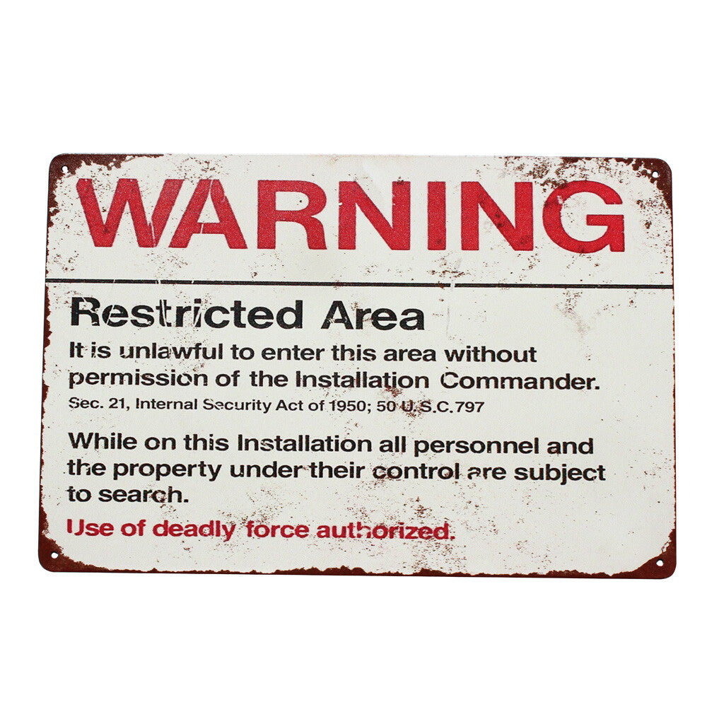 Warning Metal Tin Sign 300 X 200mm Restricted Area Rustic Look Vintage Man Cave